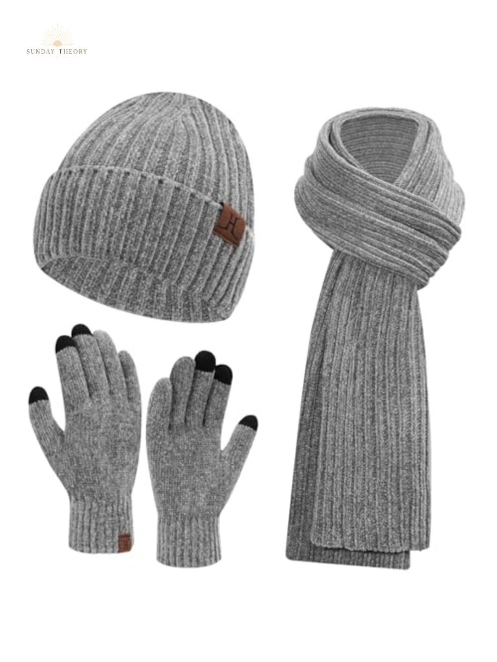 Womens Winter Knit Beanie Long Scarf Touch Screen Gloves 3 Piece Set Polyester
